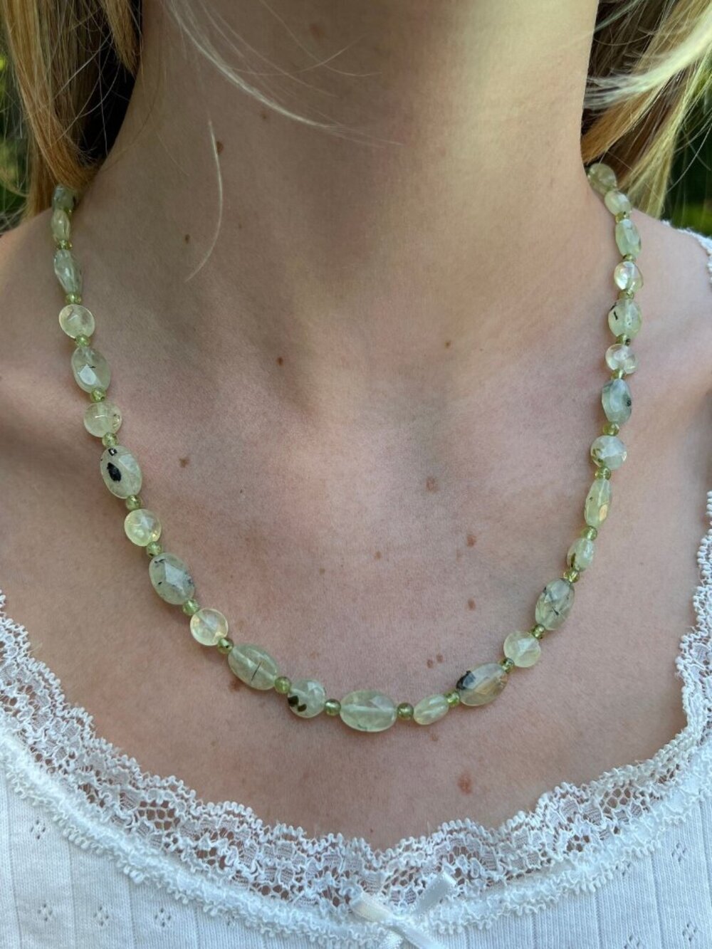 Genuine Prehnite Gemstone Bead Necklace
